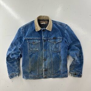 Wrangler Blue Denim Jacket with Tan Collar
